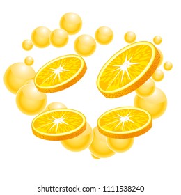 Orange slices with drops juice