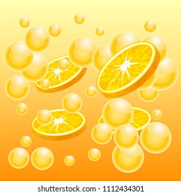 Orange slices with drops juice
