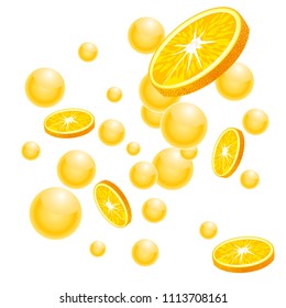 Orange slices with drops juice