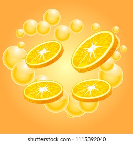 Orange slices with drops juice