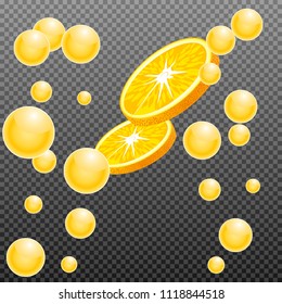 Orange slices with drops juice