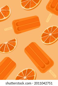 Orange slices and orange flavored popsicles background.Eps 10 vector.