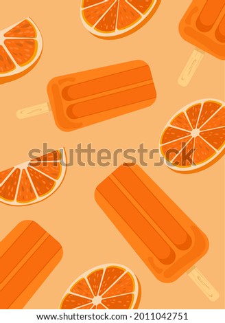 Orange slices and orange flavored popsicles background.Eps 10 vector.