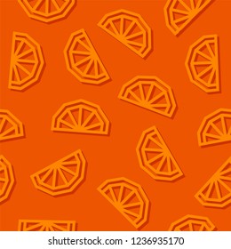 Orange slices low poly seamless pattern. Dark background.