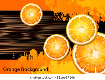 Orange slices on a black horizontal abstract background. Vector illustration.