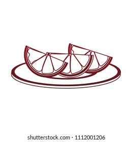 Orange slices on dish red lines
