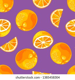 Orange slices on a purple background. Seamless pattern