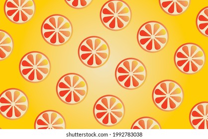 Orange slices pattern on orange background. Flat lay illustration.