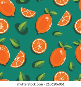 Orange slices pattern template flat classical handdrawn repeating. Vector Illustration.