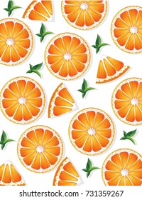 Orange slices pattern Vector decor. Sweet citrus tropical background