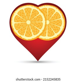 Orange slices in a red heart shape