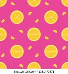 orange slices seamless pattern isolated on pink background. flat vector illustration seamless pattern design.