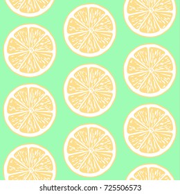 Orange slices seamless pattern. Tropical fruits. Vector background.