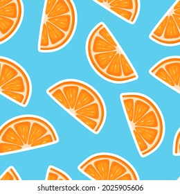 Orange slices seamless pattern. Vector orange slices on a blue background.