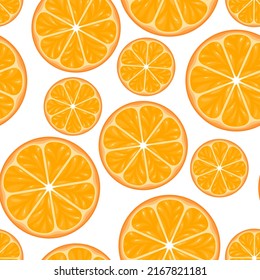 Orange schneidet nahtloses Muster. Vektorhintergrund mit Zitrushalfen auf Weiß. Cartoon-Flachbild-Illustration.