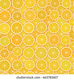 Orange slices simple seamless pattern With a piece of orange citrus fruit on an orange background. Vector illustration