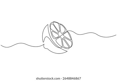 Orange Slices A Single Line Drawing of Citrus Fruit, Minimalist Line Art Illustration of a Lemon Slice, Continuous single line drawing sliced healthy organic lemon for orchard logo identity.