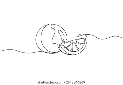 Orange Slices A Single Line Drawing of Citrus Fruit, Minimalist Line Art Illustration of a Lemon Slice, Continuous single line drawing sliced healthy organic lemon for orchard logo identity.
