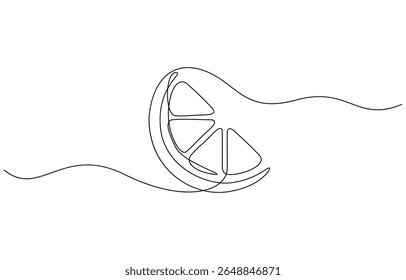 Orange Slices A Single Line Drawing of Citrus Fruit, Minimalist Line Art Illustration of a Lemon Slice, Continuous single line drawing sliced healthy organic lemon for orchard logo identity.