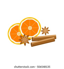 Orange slices and spices, Vector Illustration