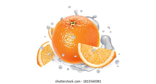 Naranja con rodajas en salpicaduras de yogur.