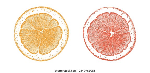 Orange slices stippling retro Christmas vector elements