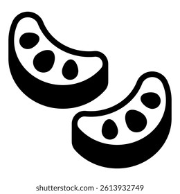 Orange slices with syrup solid icon, juicy fruits concept. Vector graphics. Sweet fruit orange slice piece pair sign on white background, glyph style mobile or design
