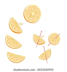 Ilustración vectorial de rebanadas de naranja. Dibujo de decoración de cóctel.