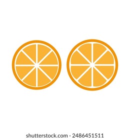 Vector de rodajas de naranja. Dos iconos redondos. Cítricos frescos. Ilustración vectorial.