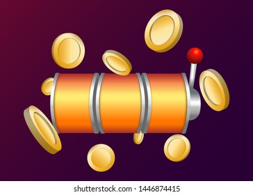 Orange Slot Machine Slots Reel With Coins Jackpot Spin Gambling Vector Illustration