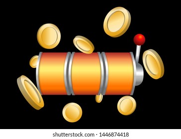 Orange Slot Machine Slots Reel With Coins Jackpot Spin Gambling Vector Illustration