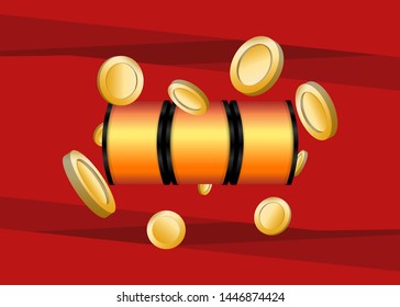 Orange Slot Machine Slots Reel With Coins Jackpot Spin Gambling Vector Illustration