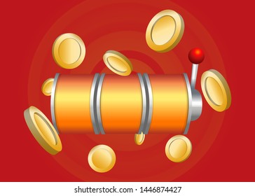 Orange Slot Machine Slots Reel With Coins Jackpot Spin Gambling Vector Illustration