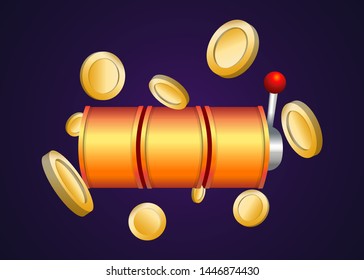 Orange Slot Machine Slots Reel With Coins Jackpot Spin Gambling Vector Illustration