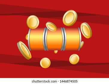 Orange Slot Machine Slots Reel With Coins Jackpot Spin Gambling Vector Illustration