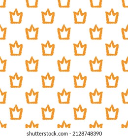 Orange small ink crowns isolated on white background. Cute monochrome royal seamless pattern. Vector simple flat graphic hand drawn illustration. Texture.