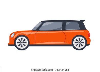 Orange small smart car, electric car isolated on white background vector illsutration