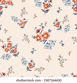 orange small vector flowers bunches pattern on pink background