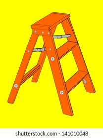 orange small wooden ladder useful for your housework, isolated on yellow vector