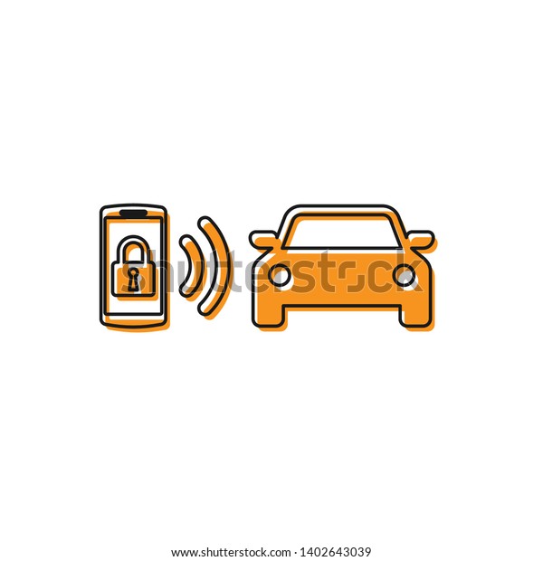 Orange Smart car alarm system icon isolated\
on white background. The smartphone controls the car security on\
the wireless. Vector\
Illustration