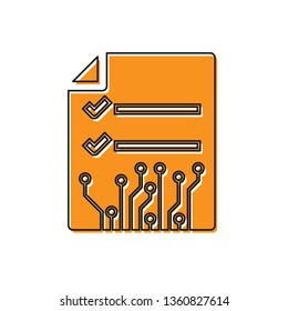 Orange Smart contract icon isolated on white background. Blockchain technology, cryptocurrency mining, bitcoin, altcoins, digital money market. Vector Illustration