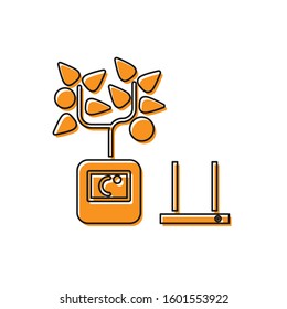 Orange Smart farming technology - farm automation system in app icon isolated on white background.  Vector Illustration