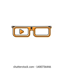 Orange Smart glasses mounted on spectacles icon isolated on white background. Wearable electronics smart glasses with camera and display. Vector Illustration