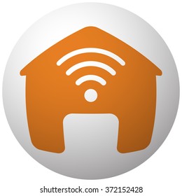 Orange smart home icon on sphere isolated on white background