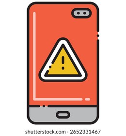 Smartphone Laranja Exibindo um Sinal de Aviso Amarelo com Ou Preto