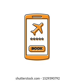 Orange Smartphone with electronic boarding pass airline ticket icon isolated on white background. Passenger plane mobile ticket for web and app.  Vector Illustration