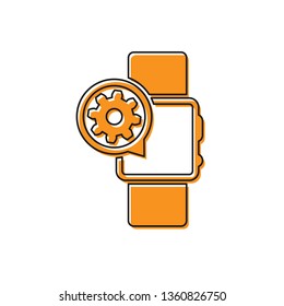 Orange Smartwatch and gear icon isolated on white background. Adjusting app, service concept, setting options, maintenance, repair, fixing. Vector Illustration