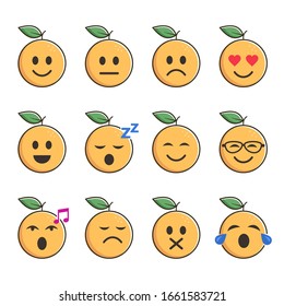 Orange smiles set, emoticon with different mood. Vector cartoon illustration.