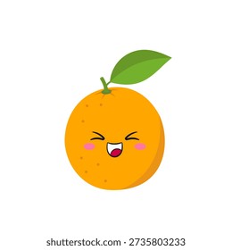 Orange smiling, cute citrus fruit, fun cartoon character, happy face, emotions joy delight, kawaii style, icon vector children's illustration.