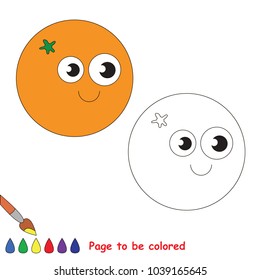 Orange smiling fruit to be colored, the coloring book for preschool kids with easy educational gaming level.